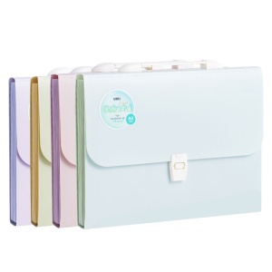 Servietă plastic cu mâner și 13 compartimente Deli Macarons A4 culori pastel