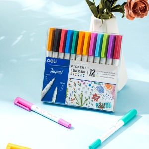 Set 12 culori liner pigment 2 capete Deli inspira, 0.5/1 mm5