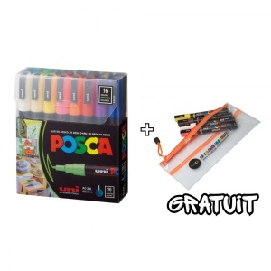 Set 16 culori markere UNI Posca PC-5M, vârf rotund, 1.8-2.5mm