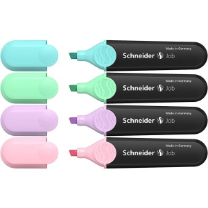 Set 4 textmarkere Schneider Job Pastel, vârf lat, 4 culori/set -(turcoaz, mentă, lavandă, roze) - Img 2