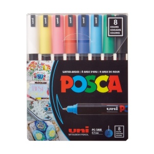 Set 8 culori markere UNI Posca PC-1MR, vârf fin metalic, 0.7mm