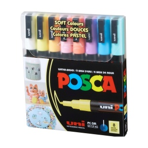 Set 8 culori pastel markere UNI Posca PC-3M, vârf rotund, 0.9-1.3mm2