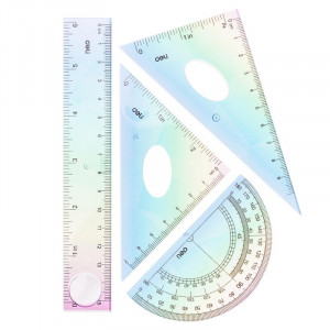SET GEOMETRIE 4 PIESE MULTICOLOR (RIG.15CM, ECH*2, RAP) DELI - Img 1
