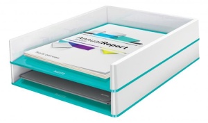 Tăviță documente Leitz WOW A4 C4 suprapozabilă, design dual-color, ideală pentru organizarea documentelor.
