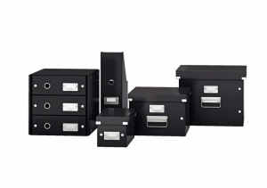 Cabinet 3 sertare carton laminat LEITZ Click&Store, design modern și suport pentru etichetă.