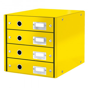 Cabinet 4 sertare carton laminat Leitz WOW Click & Store A4, finisaj glossy, cu orificii de prindere metalice.