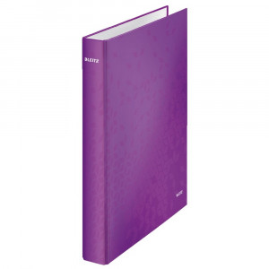 Caiet mecanic Leitz WOW A4 2 inele 25mm carton laminat parțial reciclat – design vibrant, mecanism 2DR, ideal pentru organizare sustenabilă.