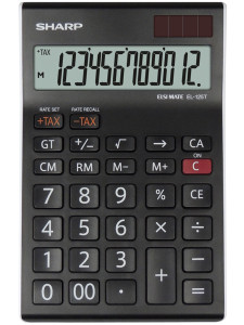 Calculator de birou, 12 digits, 176 x 112 x 13 mm, dual power, SHARP EL-125TWH, negru/alb