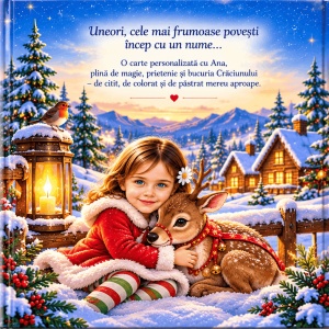 Carte de Crăciun personalizată cu poza și numele copilului – Aventurile de Crăciun, 20 × 20 cm3