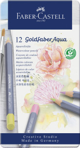 Creioane colorate Aquarelle Faber-Castell Goldfaber, 12 culori pastel