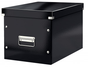 Cutie depozitare carton laminat Leitz Click & Store Cub Mare, finisaj glossy, mânere metalice, design modern