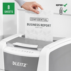 Distrugator documente automat Leitz IQ Office, P4, cross-cut (confeti), 150coli, cos 44l, alb-gri5