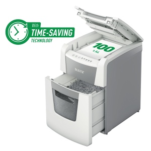 Distrugator documente automat Leitz IQ Small Office, P4, cross-cut, 100coli, cos 34l, alb-gri