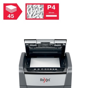 Distrugator documente automat Rexel Optimum 45X, P4, cross-cut (confeti), 45 coli, cos 20l, negru-g7