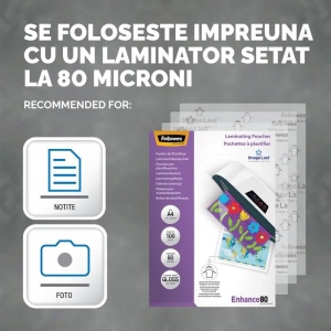 Folie laminat Fellowes, A4, 80 microni, 100 buc/top4