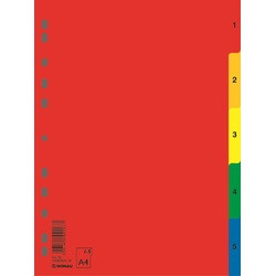 Index plastic color Donau, numeric 1- 5, extra wide, A4+, 120 microni
