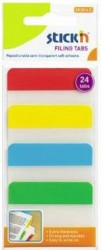 Index plastic transparent cu margine color Stick"n 4 culori neon, 38x51 mm, 4 x 20 file/set