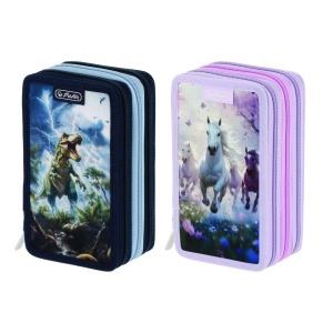 Penar neechipat Herlitz, 3 fermoare, dimensiune 19 x 11.5 x 7 cm, motive asortate (T Rex, Whisper Mane)