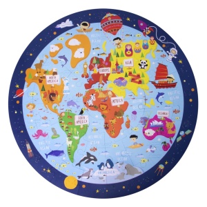 Puzzle circular Harta lumii, 48 piese, Ø50 cm, 5 ani +2