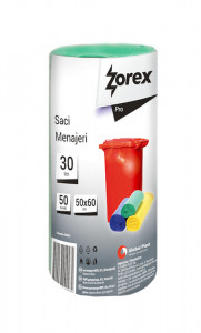 Saci menajeri Zorex Pro, 30L, verde, 50 buc/rola