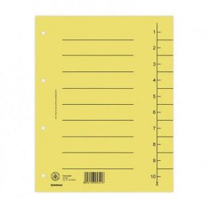 Separator carton manila DONAU 300 x 240 mm 250g/mp set 100 buc, cu index 1-10 și 4 perforații, ideal pentru organizare documente.