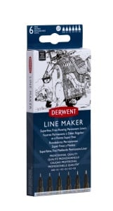 Set 6 buc liner grafic profesional Derwent (0.05/0.1/0.2/0.3/0.5/0.8 mm), negru2