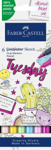 Set 6 markere solubile 2 capete Faber-castell Goldfaber Kawaii