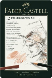 Set creioane Faber-Castell Pitt Monochrome, 12 buc