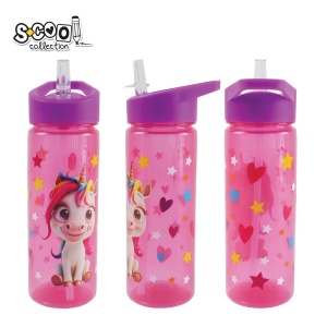 Sticlă apă plastic cu pai S-Cool Unicorn, 600ml, 23x8.5x6.6 cm