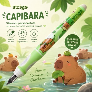 Stilou cu ștergere Strigo Capybara verde + 2 rezerve + dispozitiv curățare