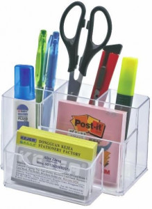 Suport plastic pentru accesorii de birou , 6compartimente, 105x85mm, KEJEA, transparent