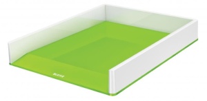 Tăviță documente Leitz WOW A4 C4 suprapozabilă, design dual-color, ideală pentru organizarea documentelor.