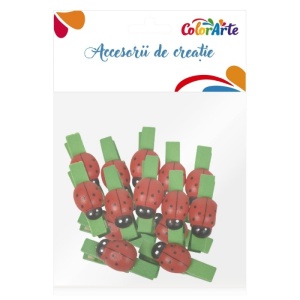 Accesorii creație Colorarte, lemn - cârlig color buburuze, 3.5cm, set 10 buc