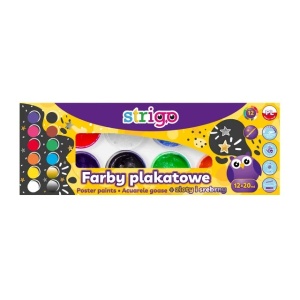 Acuarele guașe Strigo Pastel în borcănel, 12 culori x 20 ml, cu pensulă