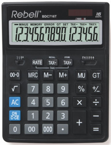 Calculator de birou, 16 digits, 206 x 155 x 35 mm, dual power, Rebell BDC 716M, negru