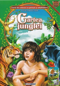 Carte de colorat A4 cu povesti si abtibilduri - Cartea junglei