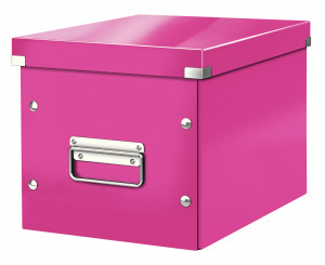 Cutie depozitare carton laminat Leitz Click & Store Cub Mare, finisaj glossy, mânere metalice, design modern