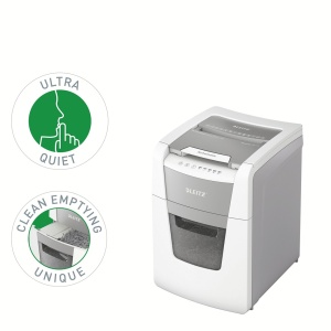 Distrugator documente automat Leitz IQ Small Office, P4, cross-cut, 100coli, cos 34l, alb-gri7
