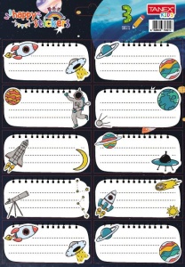 Etichete școlare Tanex Cosmos, 30 etichete/set