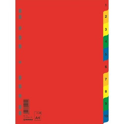 Index plastic color Donau, numeric 1-10, extra wide, A4+, 120 microni