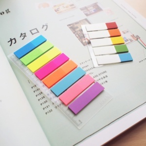 Index plastic transparent color Stick"n 8 culori neon, 45x12mm, 8x25file/set+riglă 5