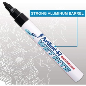Marker pentru suprafețe umede Artline 47, corp metalic, vârf rotund 1.5mm, negru2