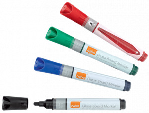 Marker pentru table și flipcharturi din sticlă, vârf 3 mm, 4 buc/cutie, diverse culori, NOBO