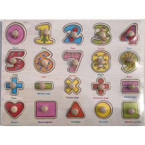 Puzzle lemn educativ Colorarte - Cifre, semne matematice, forme, 20 piese, 3+ ani