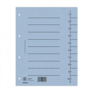 Separator carton manila DONAU 300 x 240 mm 250g/mp set 100 buc, cu index 1-10 și 4 perforații, ideal pentru organizare documente.