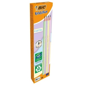 Set 12 creioane grafit HB fără gumă BIC eco evolution pastel
