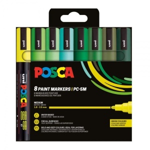 Set 8 culori markere UNI PC-5M Posca 1.8-2.5 mm, nuanțe de verde