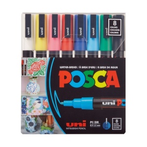 Set 8 culori markere UNI Posca PC-3M, vârf rotund, 0.9-1.3mm