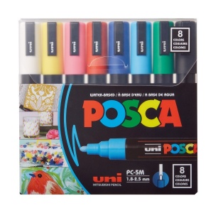 Set 8 culori markere UNI Posca PC-5M, vârf rotund, 1.8-2.5mm