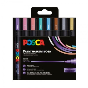 Set 8 culori metalizate markere UNI Posca PC-5M, vârf rotund, 1.8-2.5mm